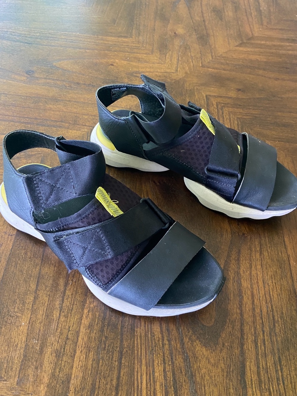 Sorel Kinetic Black and Yellow Women's Sport Sandals with White Soles